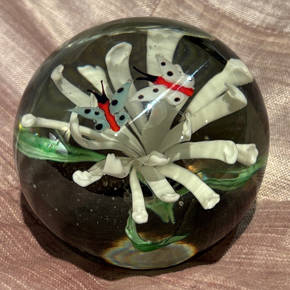Artisan Glass Sphere with Floral and Butterfly Design Venetian Design Italy